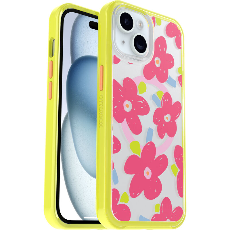 product image 1 - Coque iPhone 13, iPhone 14 et iPhone 15 Symmetry Series Clear pour MagSafe Fluttering Flora