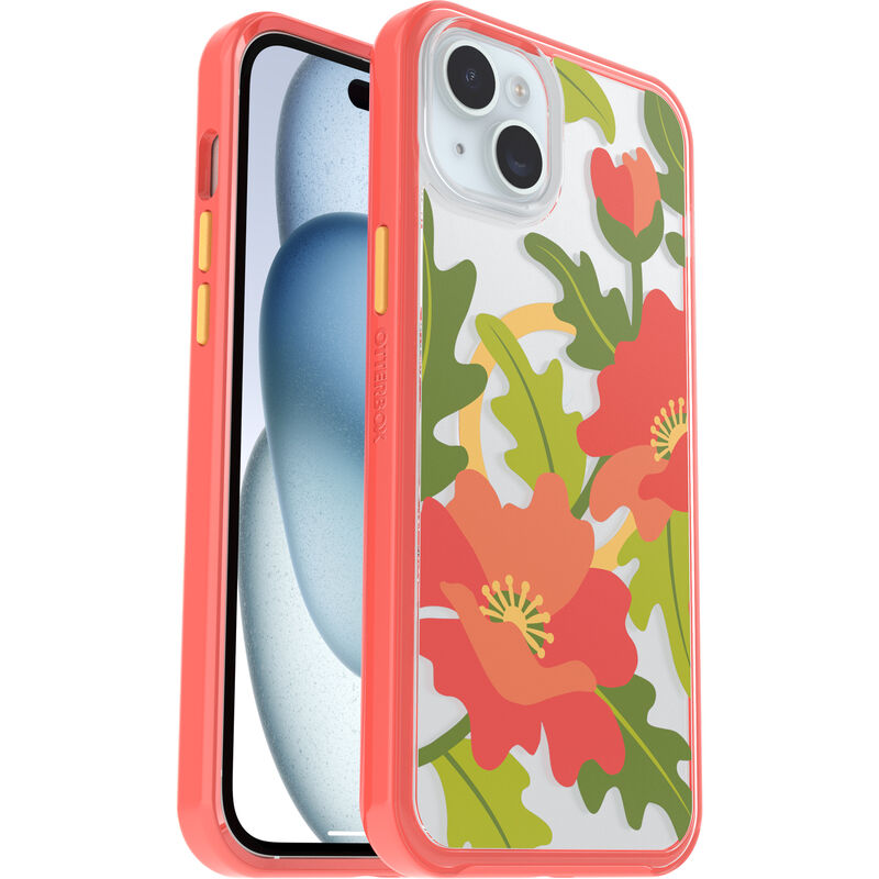 product image 1 - iPhone 14 Plus en iPhone 15 Plus Hoesje Symmetry Series Clear voor MagSafe Fluttering Flora
